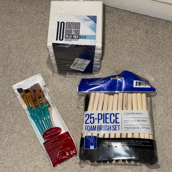 Other - 25-Piece Foam Brush Set and Assorted Paint Brushes - Black & Natural